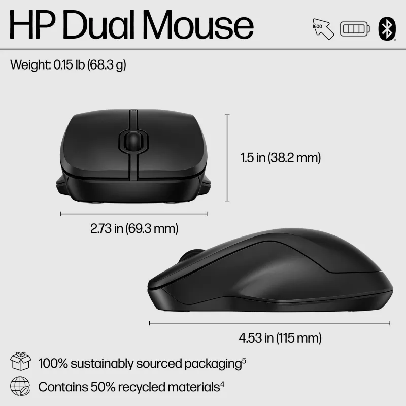 Maus HP 255 Dual Wireless Maus RF Wireless + Bluetooth