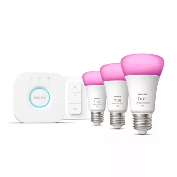 Smart-Lighting-Kit Philips Hue White and Colour Ambience Starterkit – 3× E27 11W-Lampen, Bluetooth/Zigbee, Dimmer