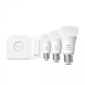 Smart-Lighting-Kit Philips Hue White and Colour Ambience Starterkit – 3× E27 11W-Lampen, Bluetooth/Zigbee, Dimmer