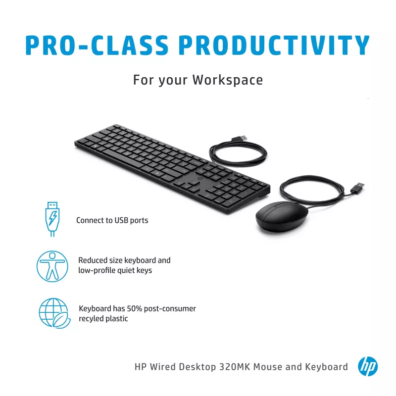 Kabelgebundenes Tastatur- und Maus-Set HP Wired Desktop 320MK