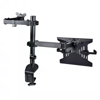 StarTech.com Monitorarm mit VESA-Laptophalterung, für einen Laptop (4,5 kg/9,9 lb) und ein einzelnes Display bis zu 32 Zoll (8 kg/17,6 lb), Schwarz, belüftete Ablage, verstellbare Laptop-Armhalterung, C-Klemme/Tischdurchführungsmontage