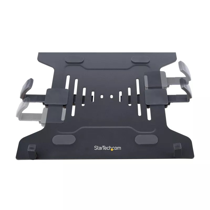 StarTech.com Monitorarm mit VESA-Laptophalterung, für einen Laptop (4,5 kg/9,9 lb) und ein einzelnes Display bis zu 32 Zoll (8 kg/17,6 lb), Schwarz, belüftete Ablage, verstellbare Laptop-Armhalterung, C-Klemme/Tischdurchführungsmontage
