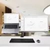StarTech.com Monitorarm mit VESA-Laptophalterung, für einen Laptop (4,5 kg/9,9 lb) und ein einzelnes Display bis zu 32 Zoll (8 kg/17,6 lb), Schwarz, belüftete Ablage, verstellbare Laptop-Armhalterung, C-Klemme/Tischdurchführungsmontage