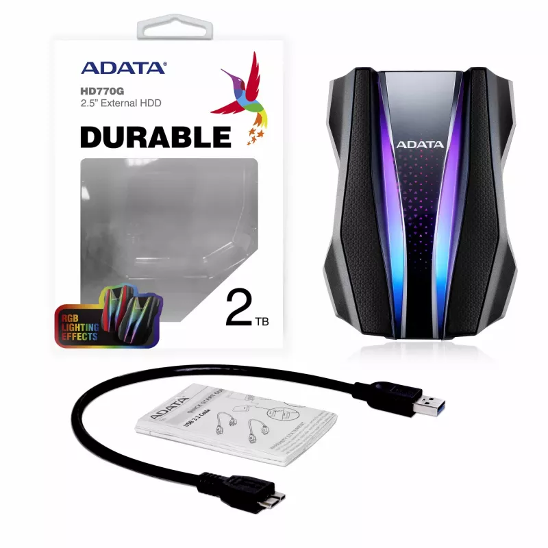 Externe Festplatte ADATA HD770G 2 TB 2,5 Zoll USB 3.2 Gen 1 Schwarz, stoßfest, busgespeist