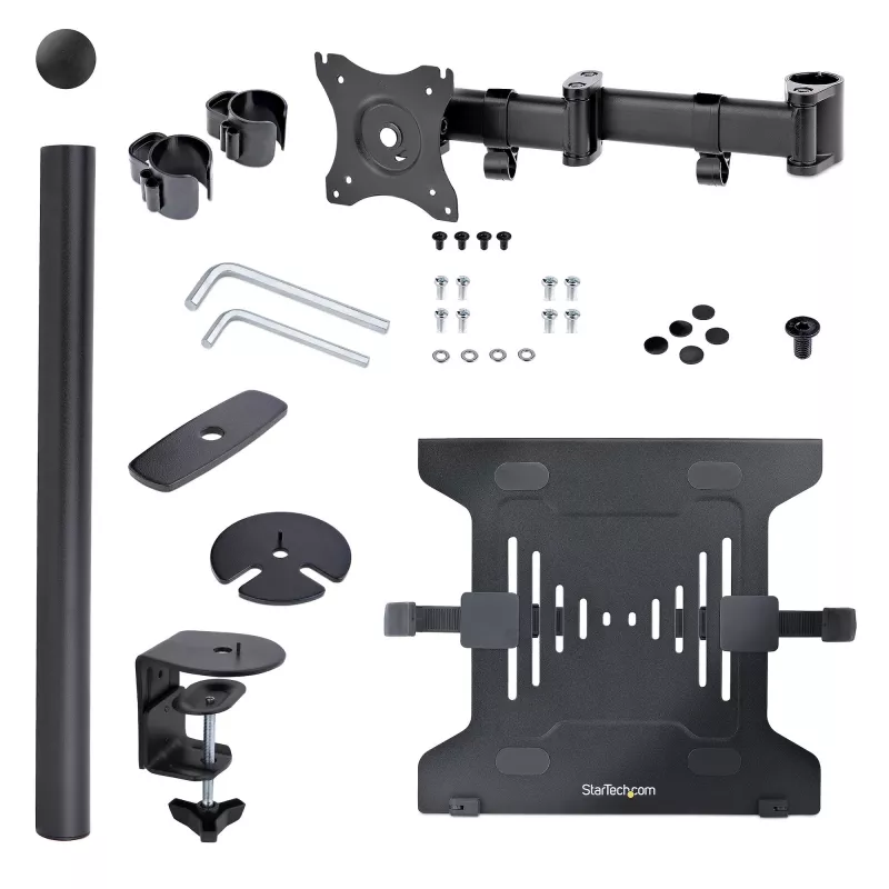 StarTech.com Laptop-Desk-Mount – Monitor- und Laptop-Halterung – Displays bis 34 Zoll (8 kg) & Laptops (4,5 kg) – Gelenkiger VESA-Laptoptischarm – Klemmen-/Tüllenmontage