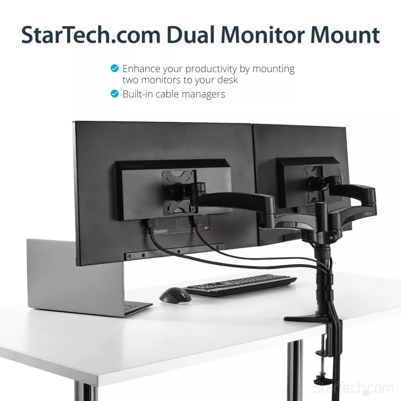 StarTech.com Doppelmonitor-Tischhalterung - verstellbar, Klemme, 13,6 kg, 30,5 cm (12 Zoll), 61 cm (24 Zoll), 100 x 100 mm, Schwarz