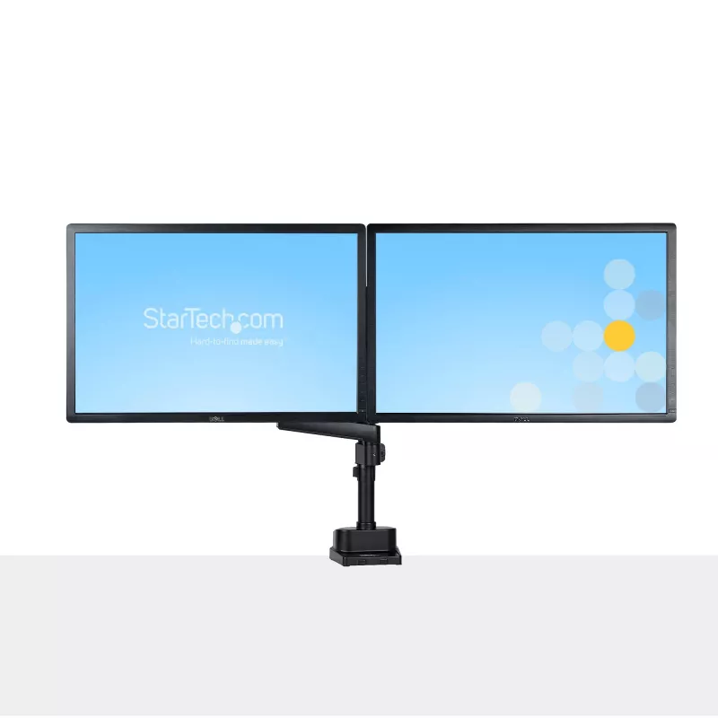 StarTech.com Schreibtischhalterung dualer Monitorarm, voll bewegliche Monitorhalterung für 2x VESA-Bildschirme bis 32 Zoll (8 kg), höhenverstellbar, Klemm-/Tischdurchführungshalterung, mechanische Feder