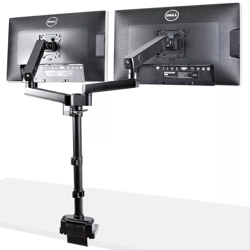 StarTech.com Schreibtischhalterung dualer Monitorarm, voll bewegliche Monitorhalterung für 2x VESA-Bildschirme bis 32 Zoll (8 kg), höhenverstellbar, Klemm-/Tischdurchführungshalterung, mechanische Feder