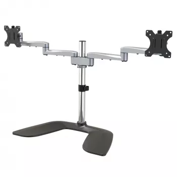 StarTech.com Dual-Monitor-Standfuß – Ergonomischer Desktop-Monitorständer für bis zu 32-Zoll-VESA-Displays – Freistehende, bewegliche, universelle Computermonitorhalterung – Höhenverstellbar – Silber