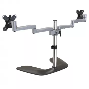 StarTech.com Dual-Monitor-Standfuß – Ergonomischer Desktop-Monitorständer für bis zu 32-Zoll-VESA-Displays – Freistehende, bewegliche, universelle Computermonitorhalterung – Höhenverstellbar – Silber