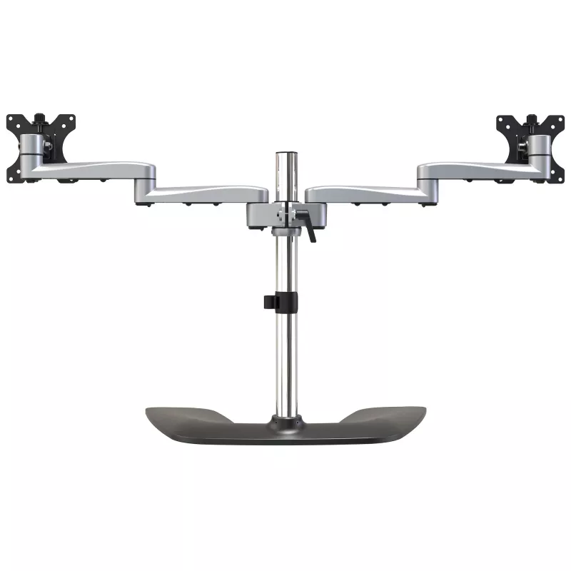 StarTech.com Dual-Monitor-Standfuß – Ergonomischer Desktop-Monitorständer für bis zu 32-Zoll-VESA-Displays – Freistehende, bewegliche, universelle Computermonitorhalterung – Höhenverstellbar – Silber