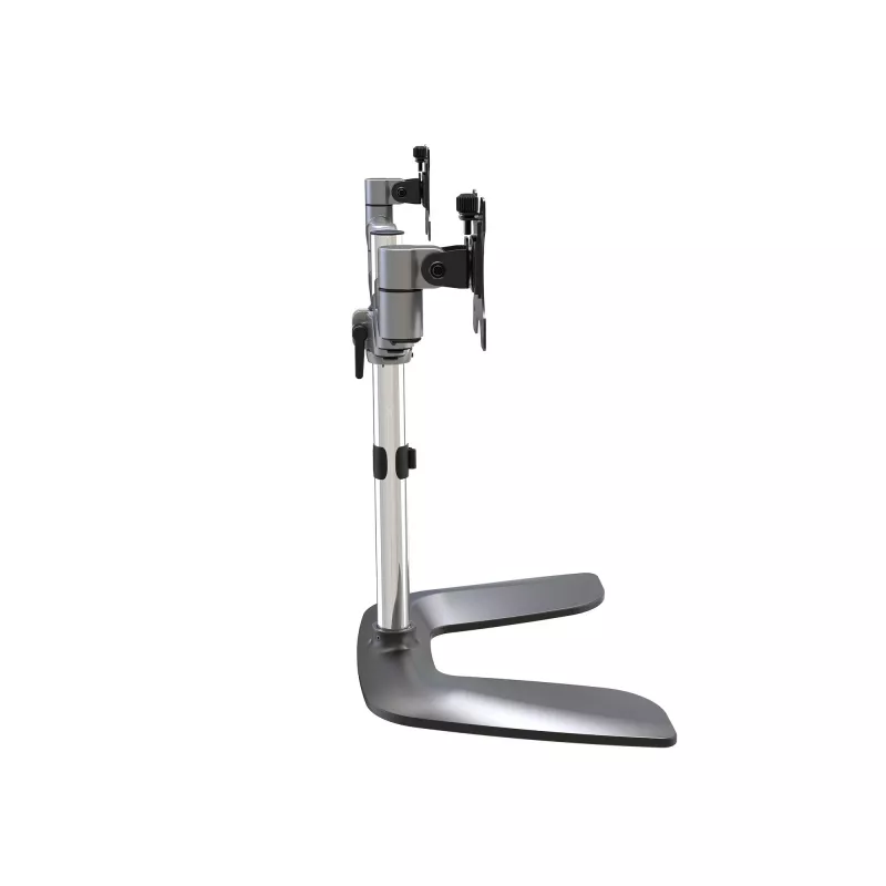 StarTech.com Dual-Monitor-Standfuß – Ergonomischer Desktop-Monitorständer für bis zu 32-Zoll-VESA-Displays – Freistehende, bewegliche, universelle Computermonitorhalterung – Höhenverstellbar – Silber