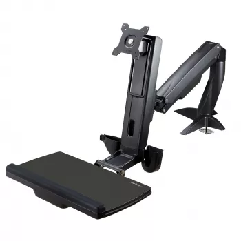 StarTech.com Sit-Stand-Monitorarm – schreibtischmontierbare, verstellbare Sit-Stand-Workstation-Arm für einzelnes 34-Zoll-VESA-Mount-Display – ergonomischer, artikulierender Stehschreibtisch-Konverter mit Tastaturablage