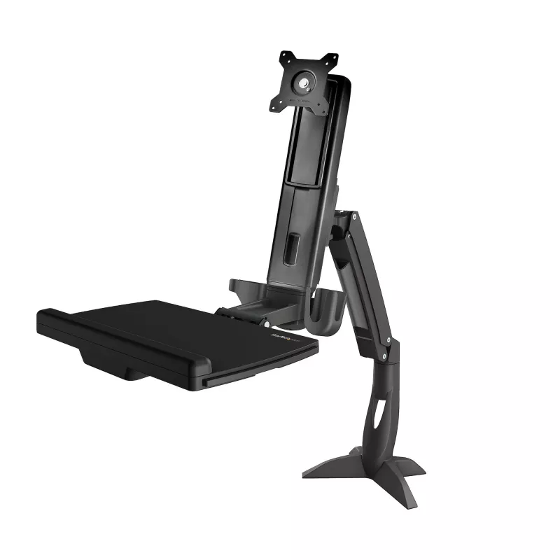 StarTech.com Sit-Stand-Monitorarm – schreibtischmontierbare, verstellbare Sit-Stand-Workstation-Arm für einzelnes 34-Zoll-VESA-Mount-Display – ergonomischer, artikulierender Stehschreibtisch-Konverter mit Tastaturablage