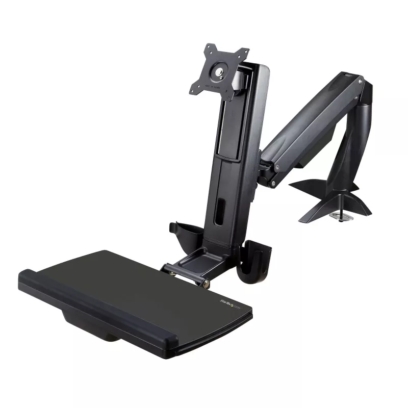 StarTech.com Sit-Stand-Monitorarm – schreibtischmontierbare, verstellbare Sit-Stand-Workstation-Arm für einzelnes 34-Zoll-VESA-Mount-Display – ergonomischer, artikulierender Stehschreibtisch-Konverter mit Tastaturablage