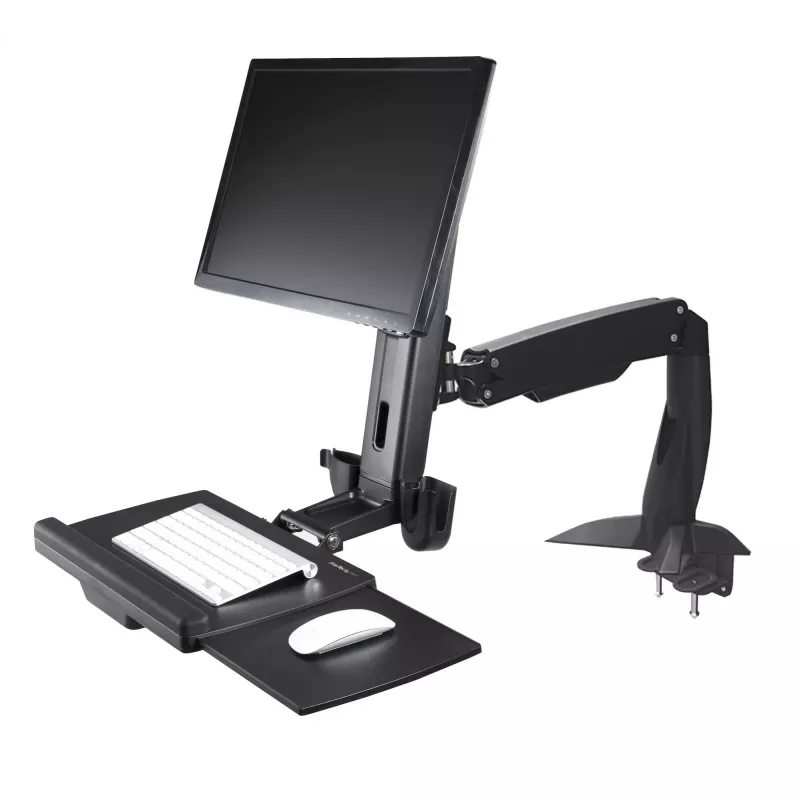 StarTech.com Sit-Stand-Monitorarm – schreibtischmontierbare, verstellbare Sit-Stand-Workstation-Arm für einzelnes 34-Zoll-VESA-Mount-Display – ergonomischer, artikulierender Stehschreibtisch-Konverter mit Tastaturablage