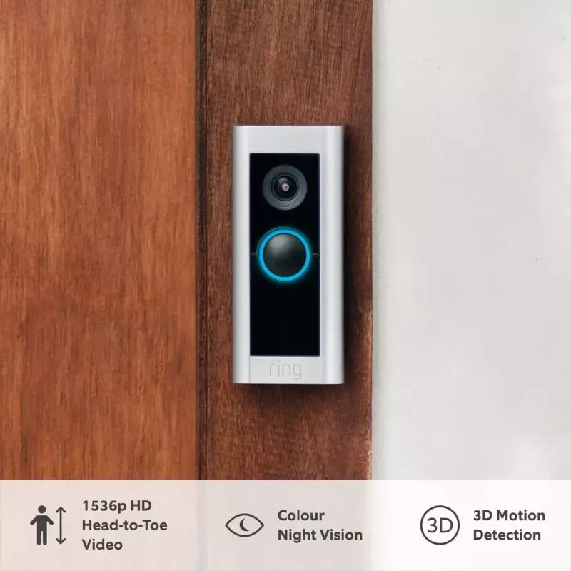Videogegensprechanlage RING B0B2BNM4PV — kabellos, max. 1920×1080 Video, Nickelfinish, Wi‑Fi (802.11b/g/n/ax)