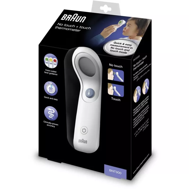 Braun BNT300WE digitales Körperthermometer Fernsensor-Thermometer Weiß Stirn Tasten
