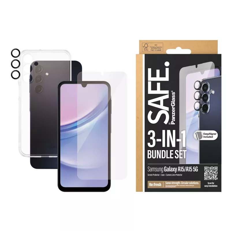 PanzerGlass SAFE. by ® 3-in-1 Schutzpaket Samsung Galaxy A15 | A15 5G