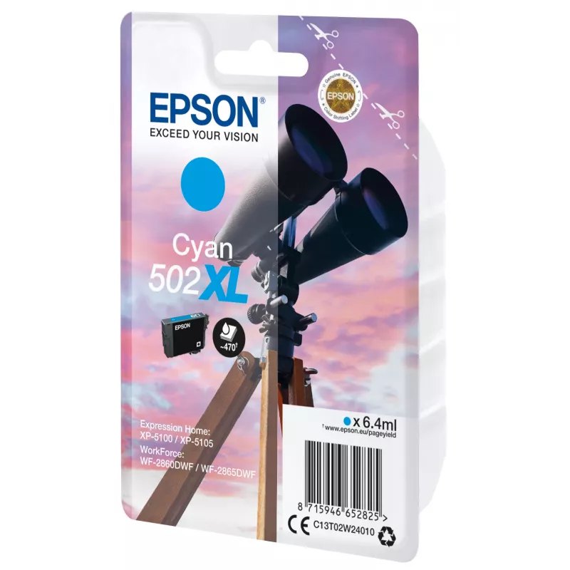 Epson Einzelpackung Cyan 502XL Tinte, Hohe (XL) Reichweite, Cyan, 6,4 ml, 1 Stück, 470 Seiten