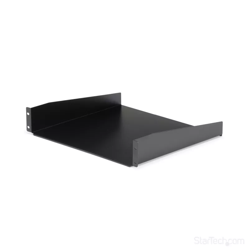 StarTech.com 2HE Server-Rack-Einlegeboden – Universeller Rack-Montage-Auslegerboden für 19-Zoll-Netzwerk-Equipment-Rack & -Schrank – Hochbelastbarer Stahl – Tragfähigkeit 20 kg – 400 mm tiefer Boden, Schwarz