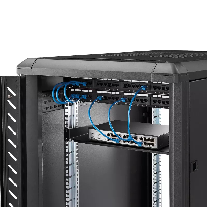 StarTech.com 1U Feste Server-Rack-Montageablage - 25,4 cm tiefe Universal-Kragarm-Ablage aus Stahl für 19-Zoll-AV-/Netzwerk-Equipment-Rack - Robust - Tragfähigkeit 20 kg, Schwarz