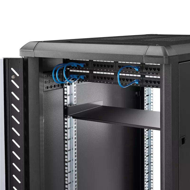 StarTech.com 1U Feste Server-Rack-Montageablage - 25,4 cm tiefe Universal-Kragarm-Ablage aus Stahl für 19-Zoll-AV-/Netzwerk-Equipment-Rack - Robust - Tragfähigkeit 20 kg, Schwarz