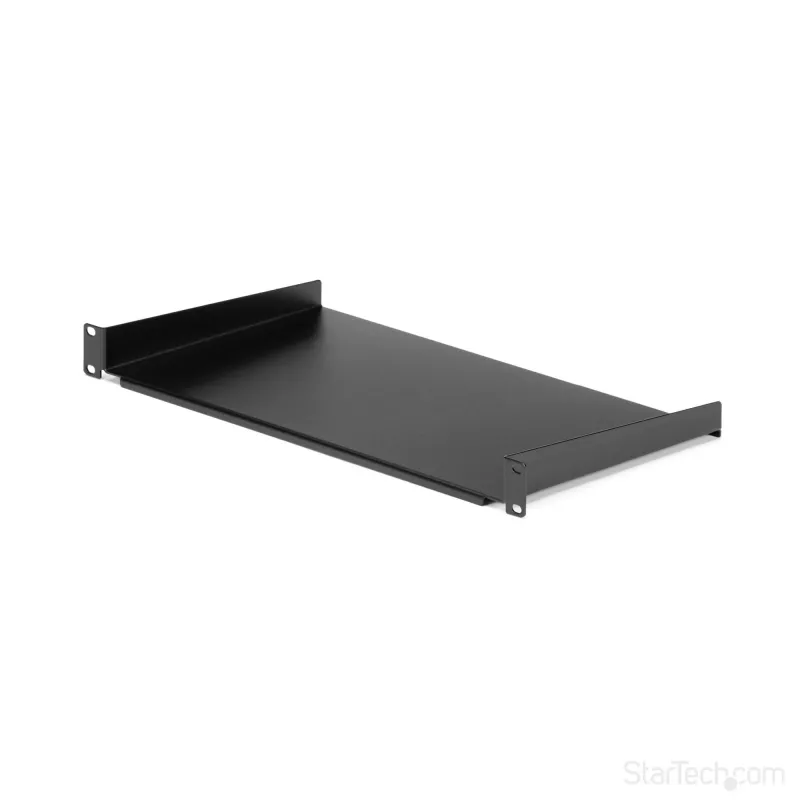 StarTech.com 1U Feste Server-Rack-Montageablage - 25,4 cm tiefe Universal-Kragarm-Ablage aus Stahl für 19-Zoll-AV-/Netzwerk-Equipment-Rack - Robust - Tragfähigkeit 20 kg, Schwarz