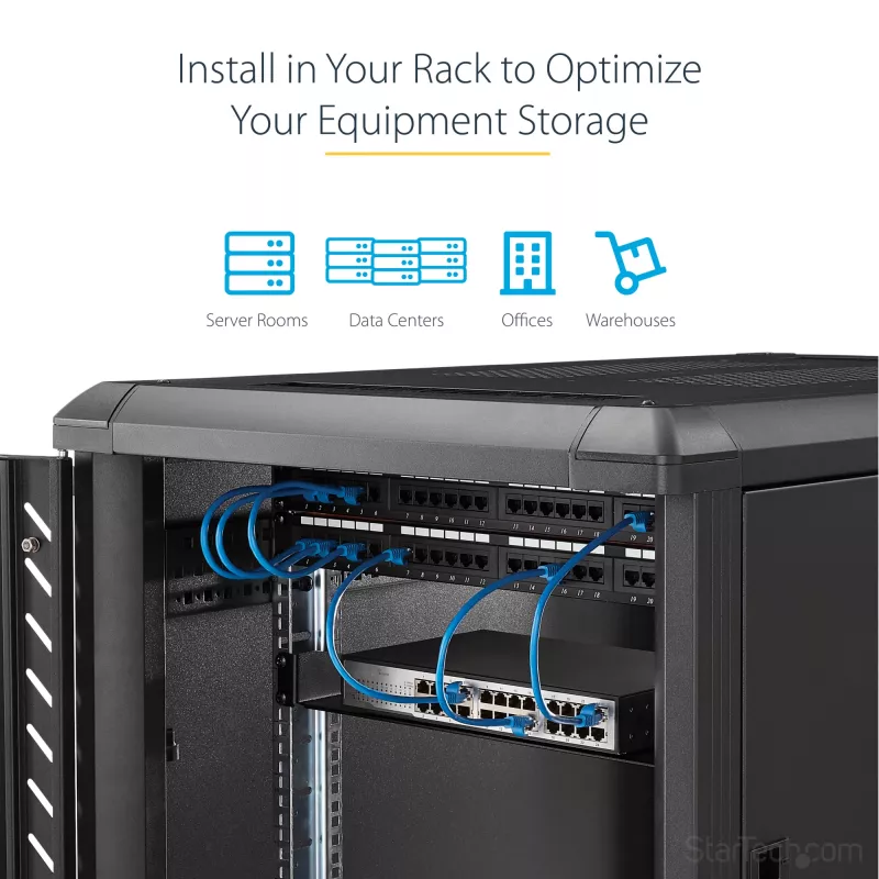 StarTech.com 1U Feste Server-Rack-Montageablage - 25,4 cm tiefe Universal-Kragarm-Ablage aus Stahl für 19-Zoll-AV-/Netzwerk-Equipment-Rack - Robust - Tragfähigkeit 20 kg, Schwarz