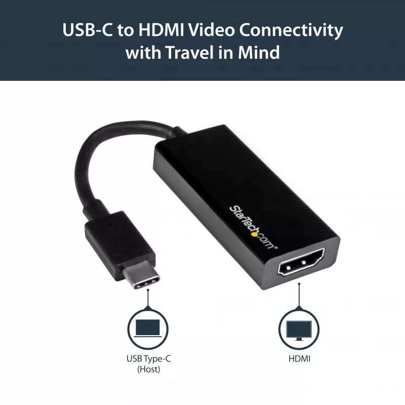 StarTech.com USB-C zu HDMI Adapter mit 4K 30Hz - Schwarz, 3.2 Gen 2 (3.1 Gen 2), USB Type-C, HDMI-Ausgang, 3840 x 2160 Pixel