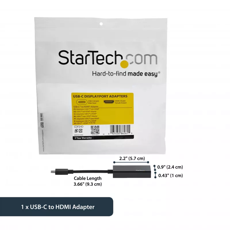 StarTech.com USB-C zu HDMI Adapter mit 4K 30Hz - Schwarz, 3.2 Gen 2 (3.1 Gen 2), USB Type-C, HDMI-Ausgang, 3840 x 2160 Pixel