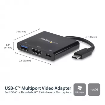 StarTech.com USB-C Multiport-Adapter mit HDMI – USB 3.0 Port – 60W PD – Schwarz