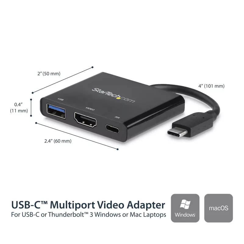 StarTech.com USB-C Multiport-Adapter mit HDMI – USB 3.0 Port – 60W PD – Schwarz