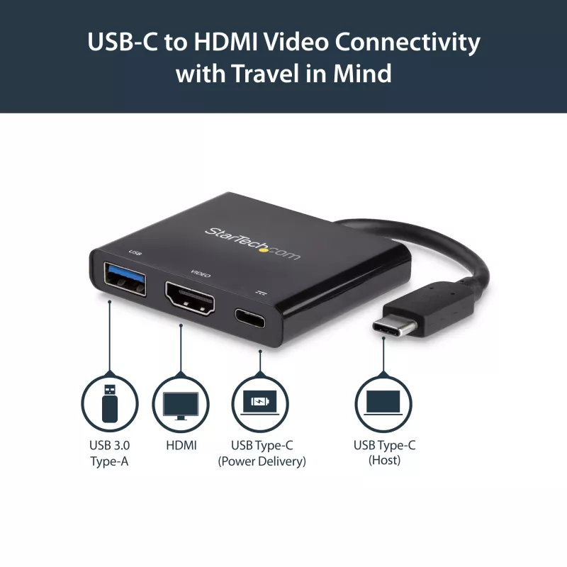 StarTech.com USB-C Multiport-Adapter mit HDMI – USB 3.0 Port – 60W PD – Schwarz