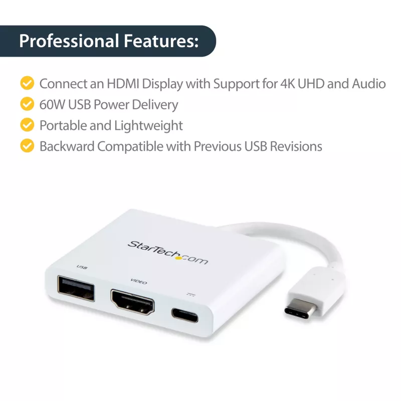 StarTech.com USB-C Multiport-Adapter mit HDMI – USB-3.0-Anschluss – 60 W PD – Weiß