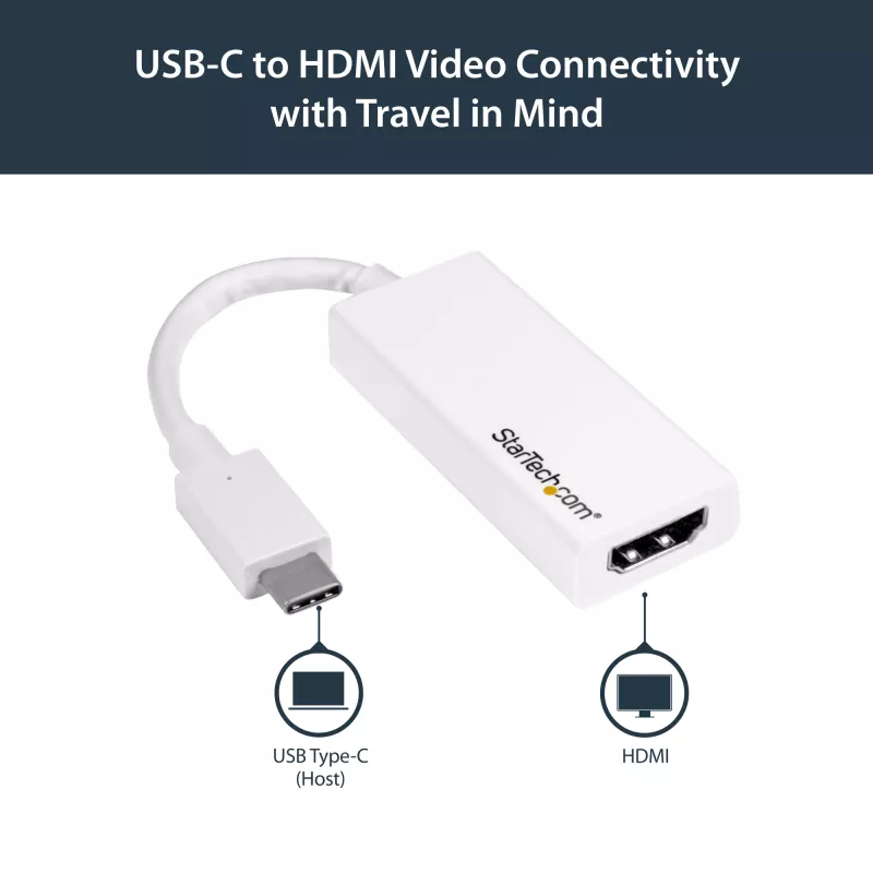StarTech.com USB-C auf HDMI Adapter mit 4K 30Hz - Weiß, USB Type-C, HDMI-Ausgang, 3840 x 2160 Pixel