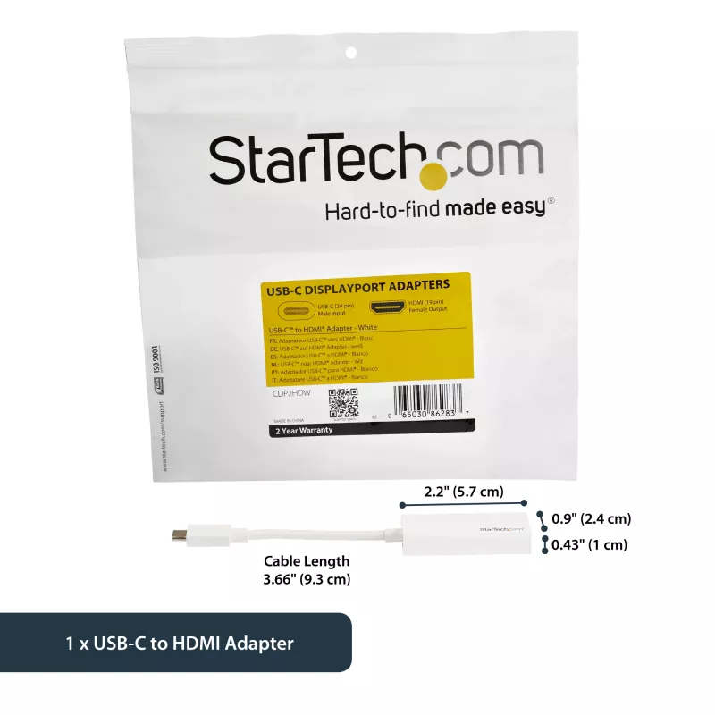 StarTech.com USB-C auf HDMI Adapter mit 4K 30Hz - Weiß, USB Type-C, HDMI-Ausgang, 3840 x 2160 Pixel