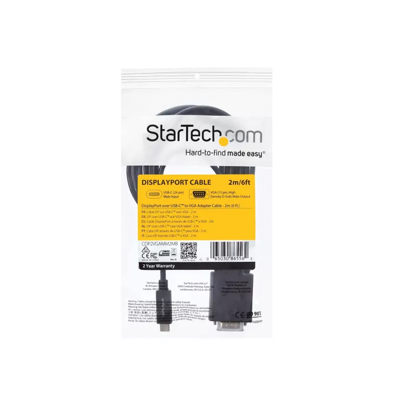 StarTech.com 1,8 m USB-C-auf-VGA-Kabel – 1920 x 1200/1080p USB-Typ-C-zu-VGA-Video-Aktivadapterkabel – Thunderbolt 3-kompatibel – Laptop zu VGA-Monitor/Projektor – DP Alt Mode HBR2