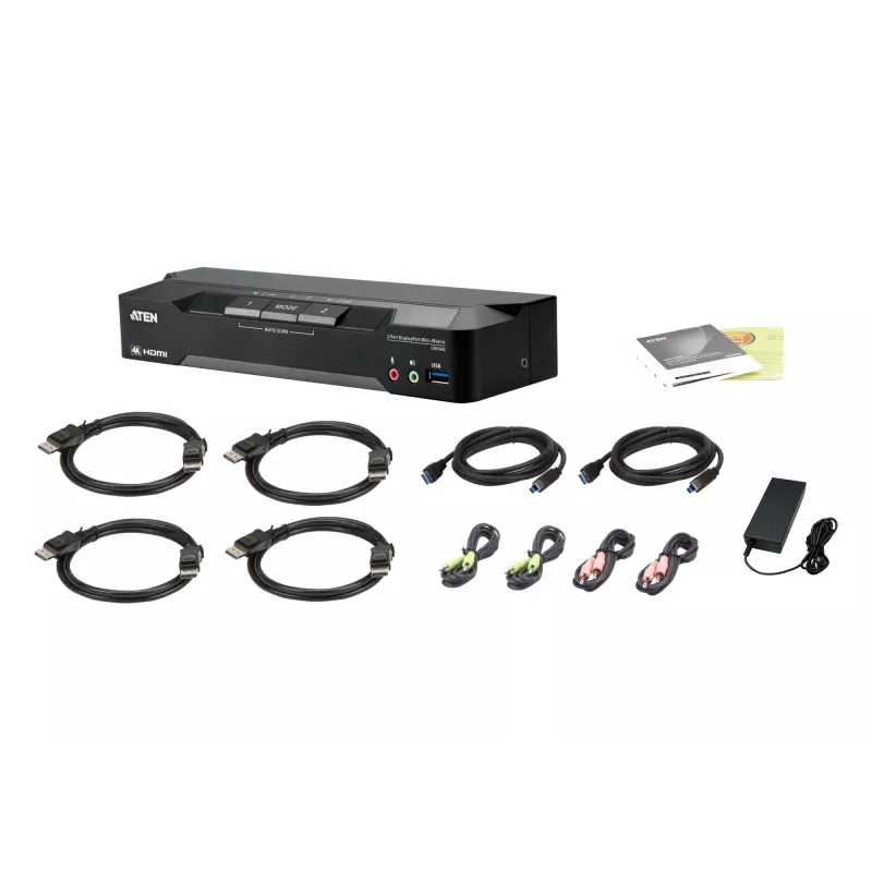 ATEN 2-Port 4K DisplayPort Dual-Display-Mini-Matrix-Boundless-KVM-Switch