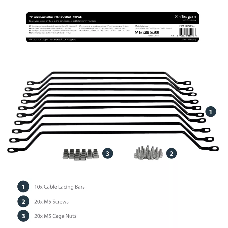 StarTech.com Horizontale Kabelführungsbügel mit 10,2 cm Versatz für Racks – 10er-Pack
