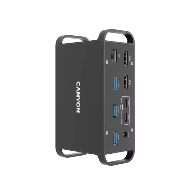 Dockingstation CANYON CNS-HDS95ST — USB-C (USB 3.2 Gen 2) Dockingstation mit 2× HDMI, 2× USB 3.2 Gen 1, 2× USB 2.0, Gigabit Ethernet, 100 W, Aluminium, schwarz