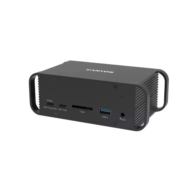 Dockingstation CANYON CNS-HDS95ST — USB-C (USB 3.2 Gen 2) Dockingstation mit 2× HDMI, 2× USB 3.2 Gen 1, 2× USB 2.0, Gigabit Ethernet, 100 W, Aluminium, schwarz