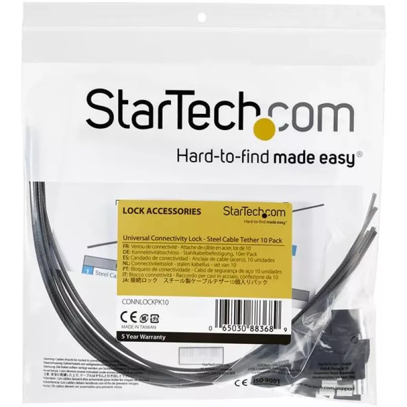 StarTech.com 10er-Pack Sicherheitskabelbinder für Adapter und Dongles – Universeller Kabeladapterbinder – Kabelbinder – Verstellbarer, diebstahlsicherer Kabelschloss-Bausatz aus Stahl