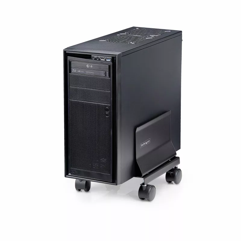 StarTech.com Computer-Turm-Wagen, rollbarer mobiler CPU-Caddy auf Rädern (Rollen), max. Last 21 kg, verstellbare PC-Gehäusehalterung, Desktop-Bodenständer, Stahl-Dolly
