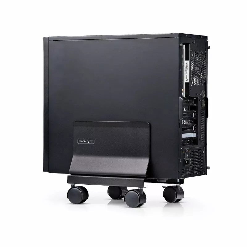 StarTech.com Computer-Turm-Wagen, rollbarer mobiler CPU-Caddy auf Rädern (Rollen), max. Last 21 kg, verstellbare PC-Gehäusehalterung, Desktop-Bodenständer, Stahl-Dolly