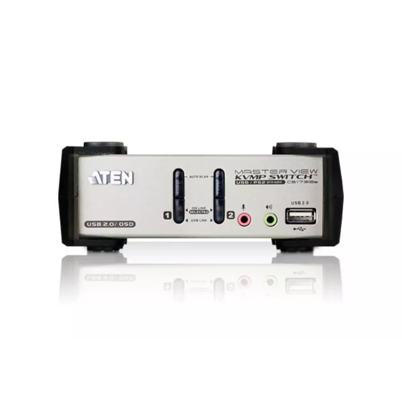 ATEN 2-Port USB - PS/2 VGA KVM-Switch mit Audio- & USB 2.0-Hub (KVM-Kabel im Lieferumfang)