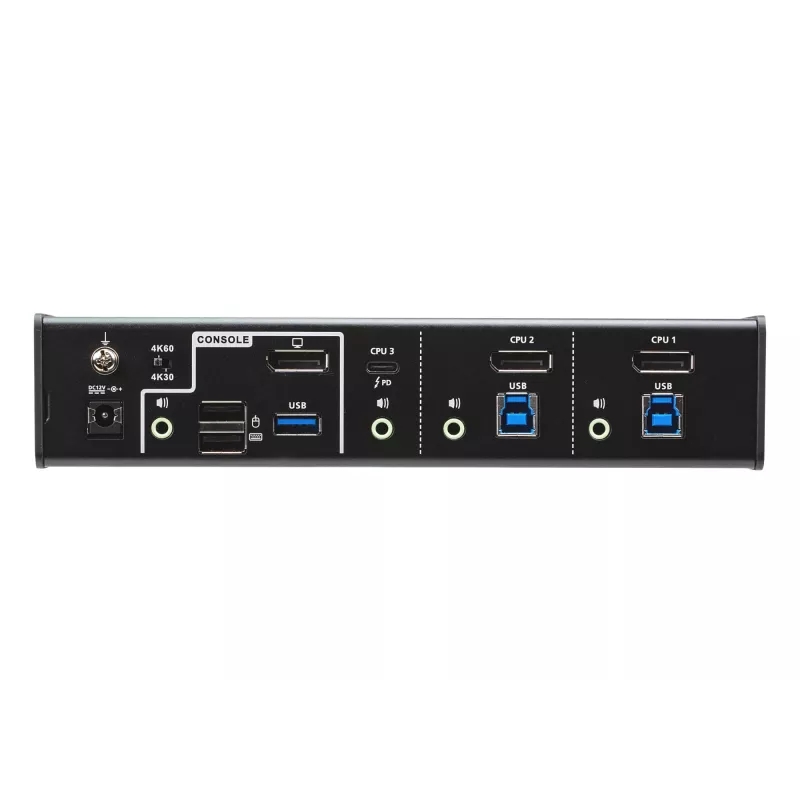 ATEN 3-Port USB-C DisplayPort Hybrid KVMP™ Switch, 4096 x 2160 Pixel, 4K Ultra HD, 5,78 W, Schwarz