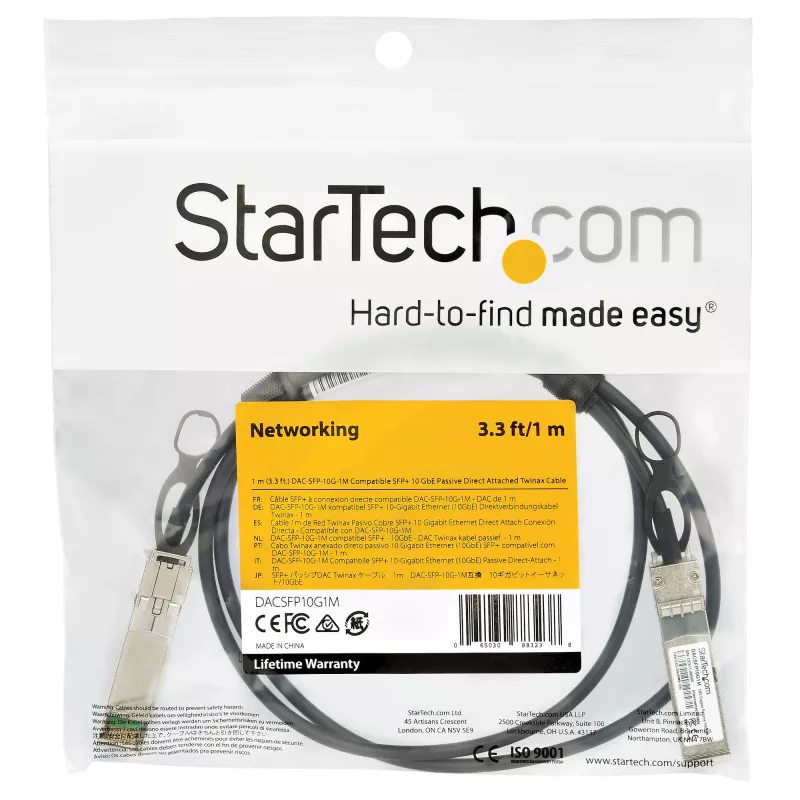 StarTech.com Dell EMC DAC-SFP-10G-1M kompatibles 1m 10G SFP+ zu SFP+ Direktanschlusskabel Twinax – 10GbE SFP+ Kupfer DAC 10 Gbit/s stromsparendes passives Mini-GBIC/Transceiver-Modul DAC