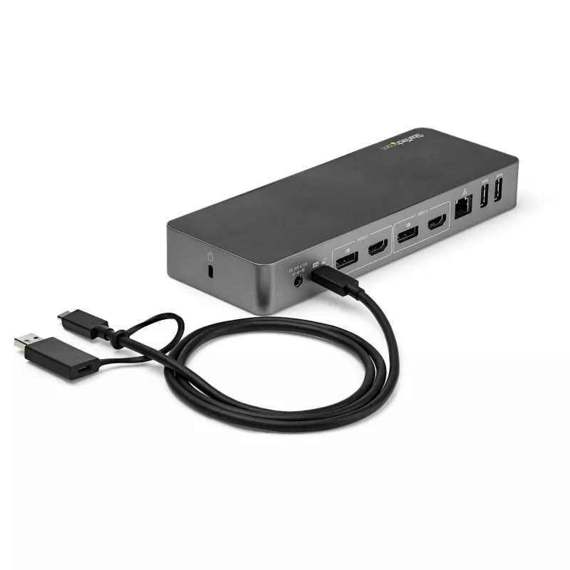 StarTech.com Universelle Laptop-Dockingstation, Hybrid USB-C & USB-A Dock, Dual 4K DP & HDMI, 60W PD, Mac / Windows / Chrome OS, 4x USB 5Gbps Hub, GbE