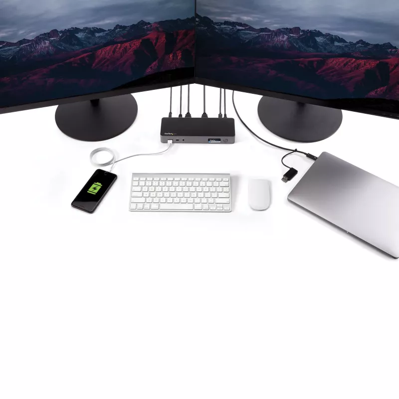 StarTech.com Universelle Laptop-Dockingstation, Hybrid USB-C & USB-A Dock, Dual 4K DP & HDMI, 60W PD, Mac / Windows / Chrome OS, 4x USB 5Gbps Hub, GbE